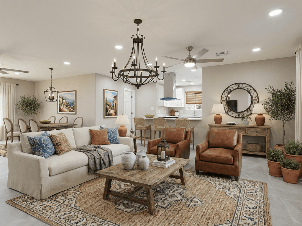 A living room virtually staged for Sean Allen’s real estate listings